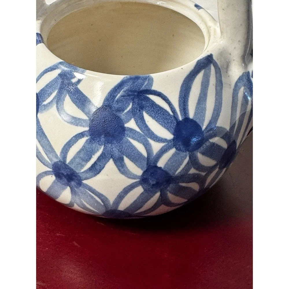 Vintage Blue and White Tea Pot with Lid, Asian Design